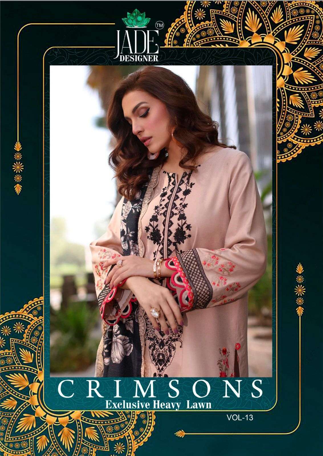 JADE CRIMSONS VOL 13 PURE LAWN DRESS MATERIAL CATALOG WHOLESALER 