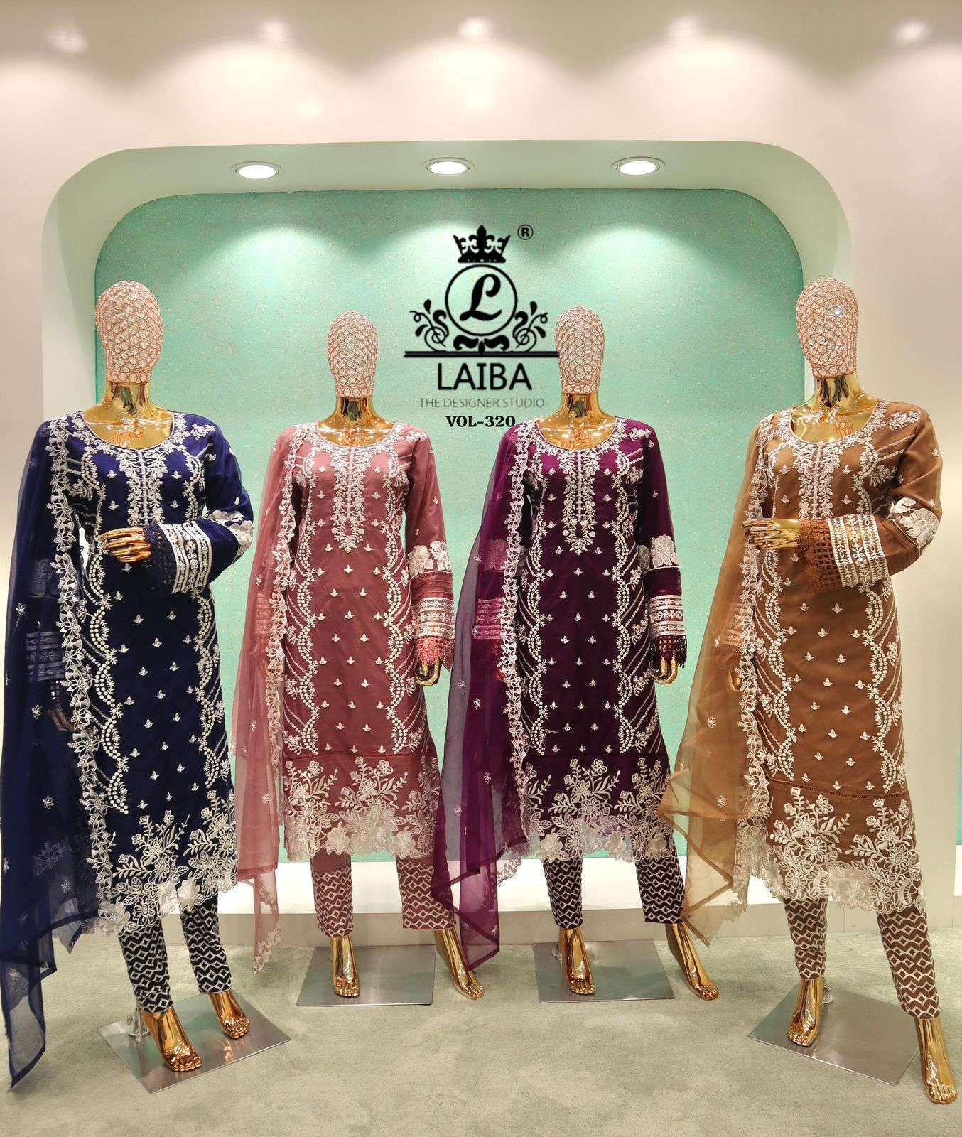 LAIBA DESIGNER AM VOL 320 PURE ORGANZA EMBROIDERY WORK PAKISTANI KURTI EXPORTER 