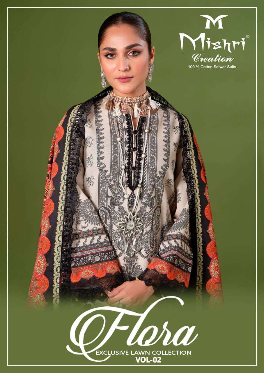 MISHRI FLORA VOL 2 PURE LAWN COTTON PRINTED SUIT CATALOG WHOLESALER 