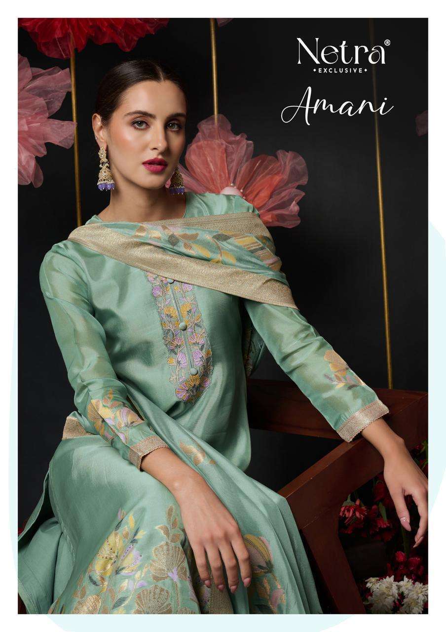 NETRA EXCLUSIVE AMANI VISCOSE WOVEN SILK PARTYWEAR DRESS COLLECTION BEST RATE 2025