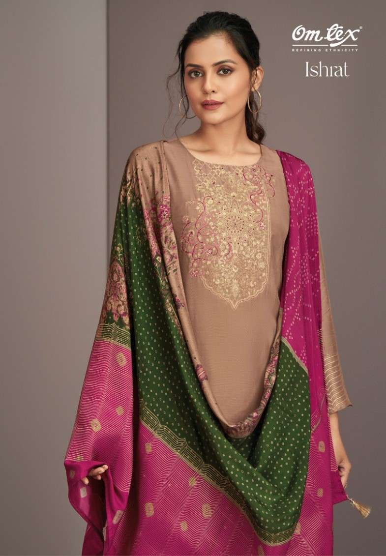 OMTEX ISHRAT MUSLIN JACQUARD HANDWORK PARTYWEAR LADIES SUIT WHOLESALER 2025