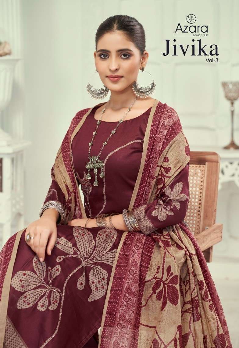 RADHIKA AZARA JIVIKA VOL 3 PURE JAM COTTON SALWER SUIT COLLECTION WHOLESALE PRICE SURAT 