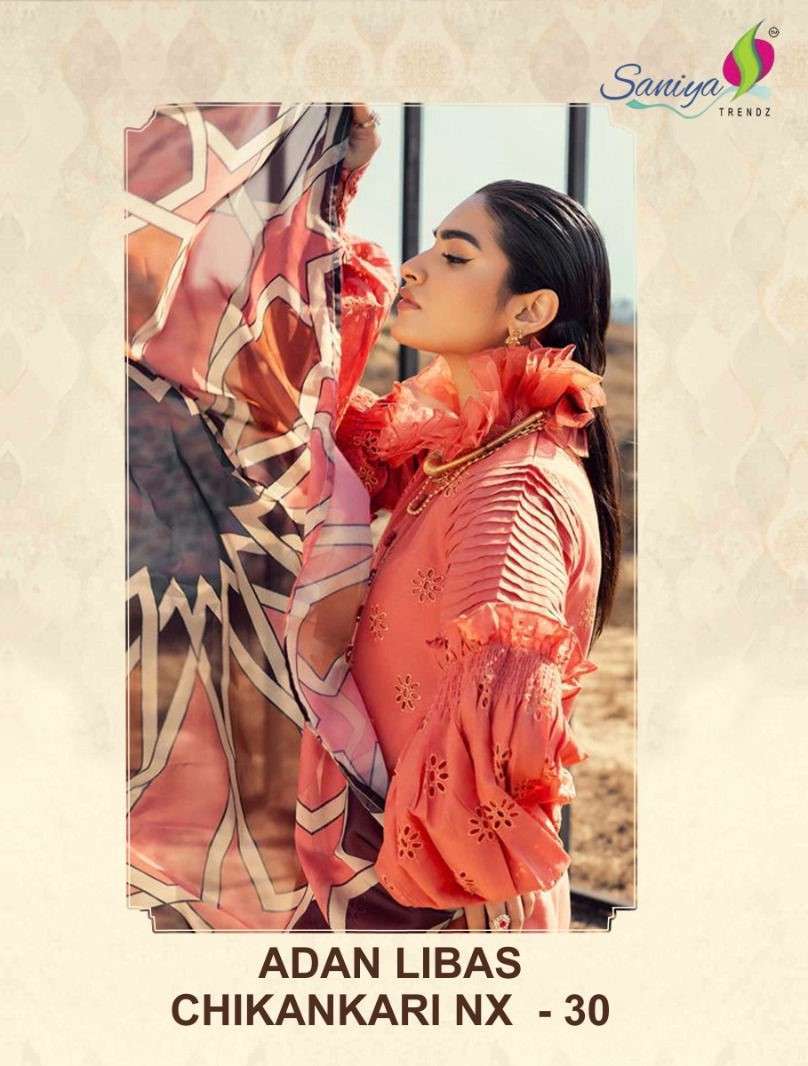 SANIYA TRENDZ ADAN LIBAS CHIKANKARI VOL 30 NX COTTON SUIT WHOLESALER IN SURAT 
