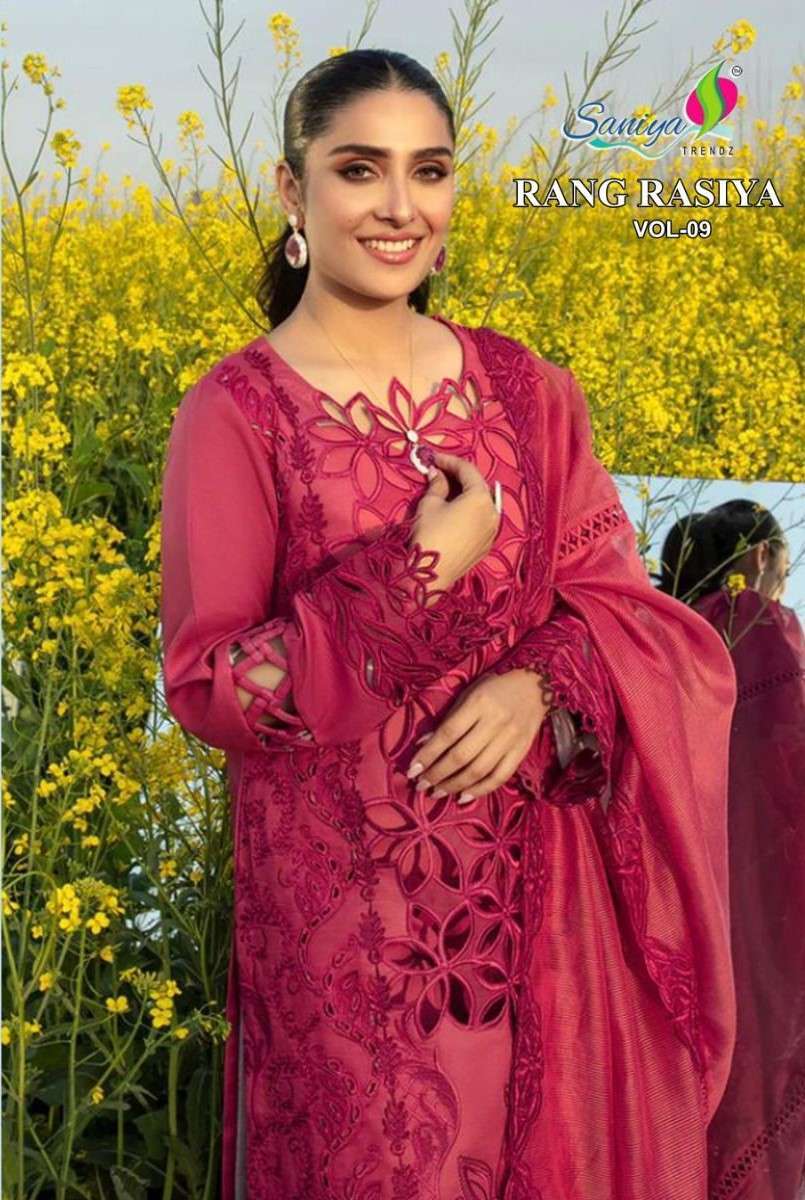 SANIYA TRENDZ RANG RASIYA VOL 9 DESIGNER WORK COTTON SUIT WHOLESALE PRICE DEALER 2025
