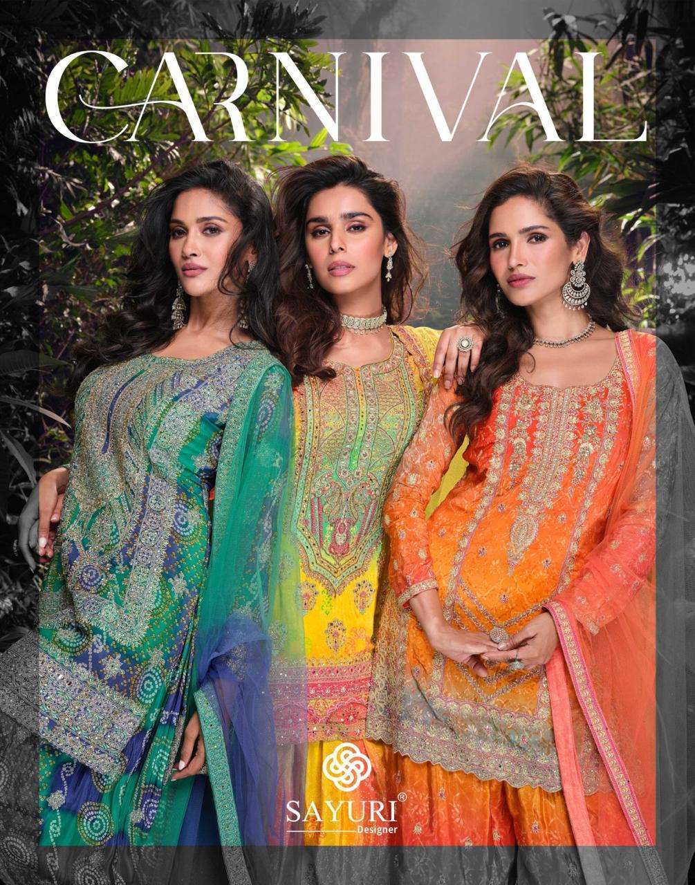 SAYURI CARNIVAL 5723 TO 5725 PARTY WEAR STYLE DESIGNER SUIT COLLECTION BEST RATE EXPORTER 