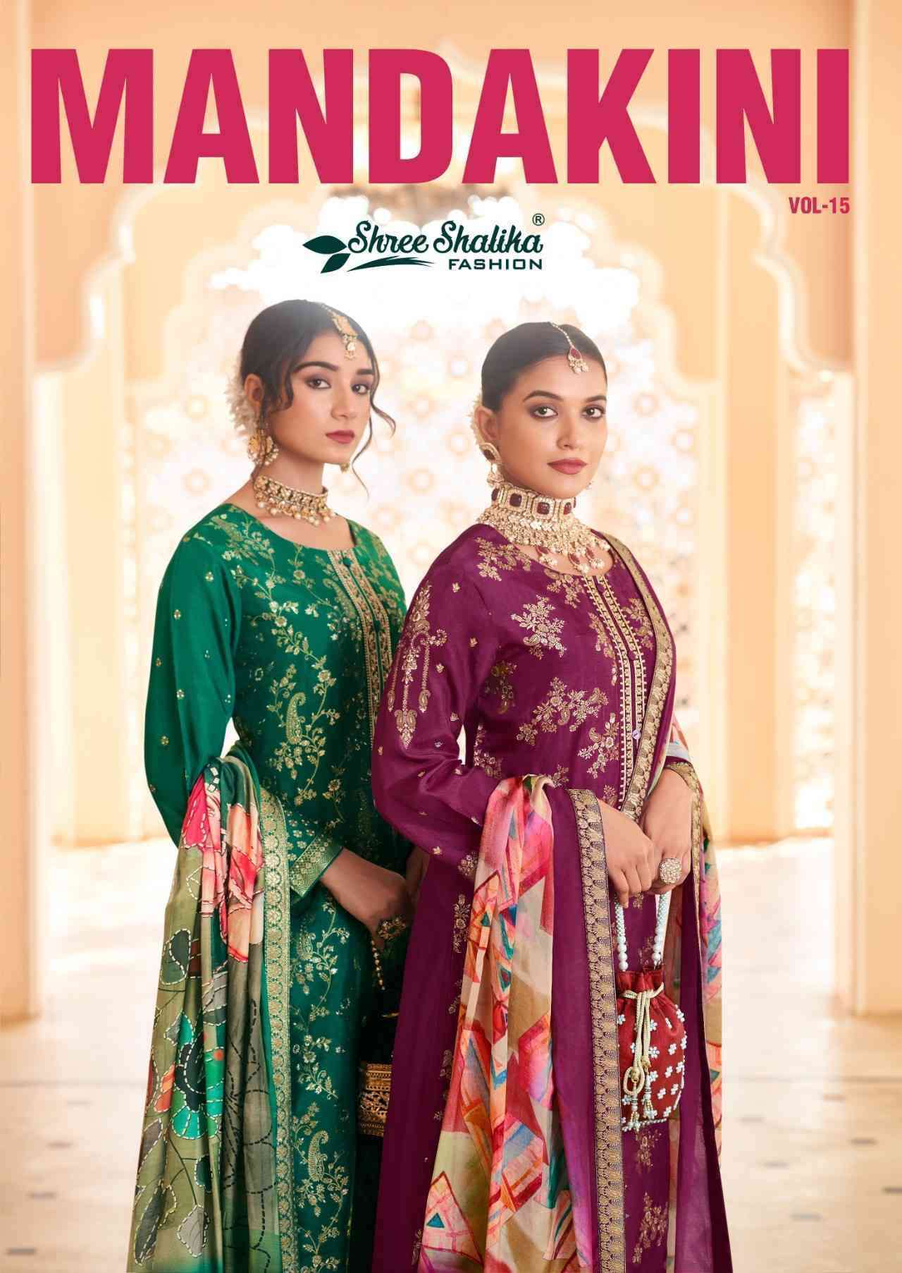 SHREE SHALIKA MANDAKINI VOL 15 DOLA JACQUARD PARTYWEAR DRESS COLLECTION BEST RATE EXPORTER 2025