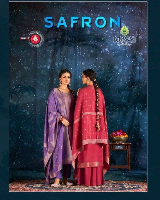 TRIPLE AAA SAFRON FESTIVAL WEAR MUSLIN JACQUARD SALWER SUIT CATALOG DEALER 2025