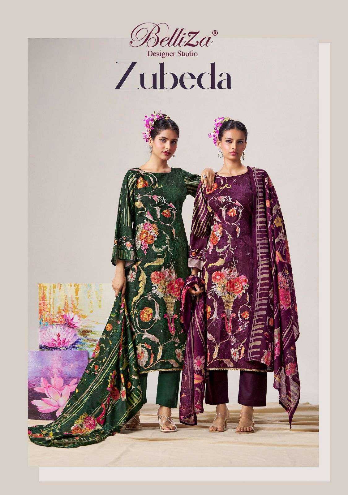 BELLIZA DESIGNER ZUBEDA FANCY WORK COTTON SALWER SUIT COLLECTION 2025