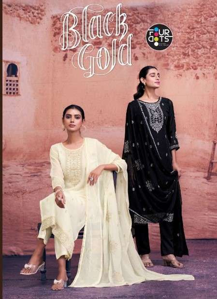 FOURDOTS BLACK GOLD FESTIVE DESIGN ORGANZA SUIT CATALOG WHOLESALER 