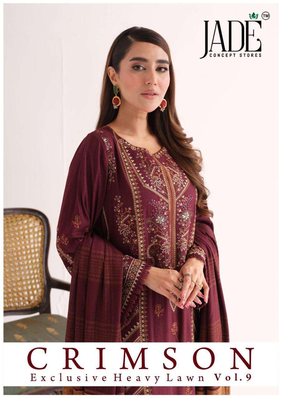 JADE CRIMSON VOL 9 PURE LAWN DRESS MATERIAL CATALOG WHOLESALER 