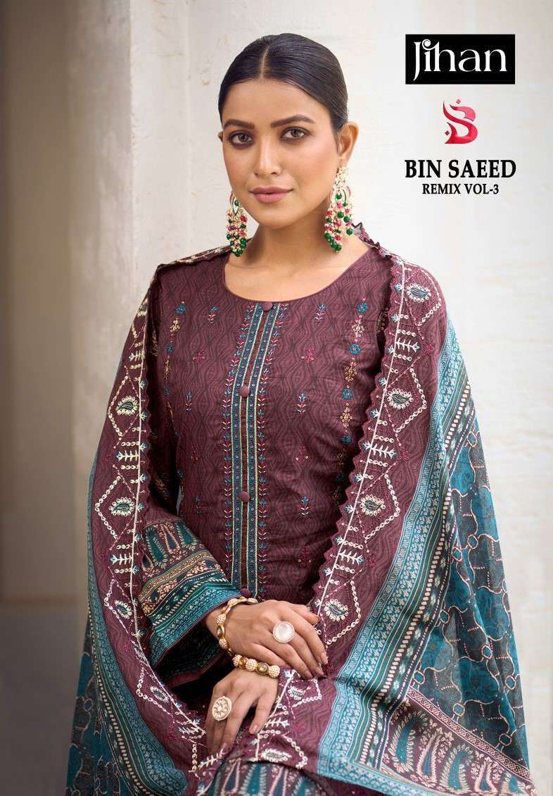 JIHAN BIN SAEED REMIX VOL 3 PURE LAWN PAKISTANI SUIT SUPPLIER 2025