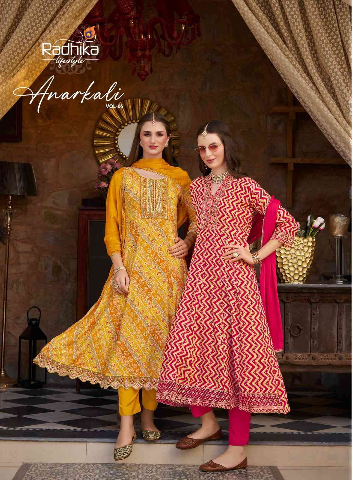 RADHIKA LIFESTYLE ANARKALI VOL 5 READYMADE ANARKALI DESIGN 3 PIECE SET COLLECTION WHOLESALER IN SURAT 2025