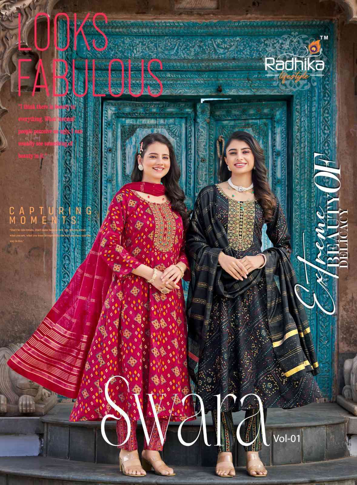 RADHIKA LIFESTYLE SWARA VOL 1 FANCY ANARKALI STYLE 3 PIECE SUIT 2025