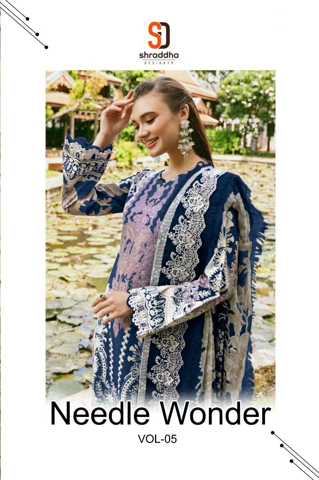 SHRADDHA NEEDLE WONDER VOL 5 PAKISTANI COTTON UNSTITCH COLLECTION WHOLESALE PRICE 