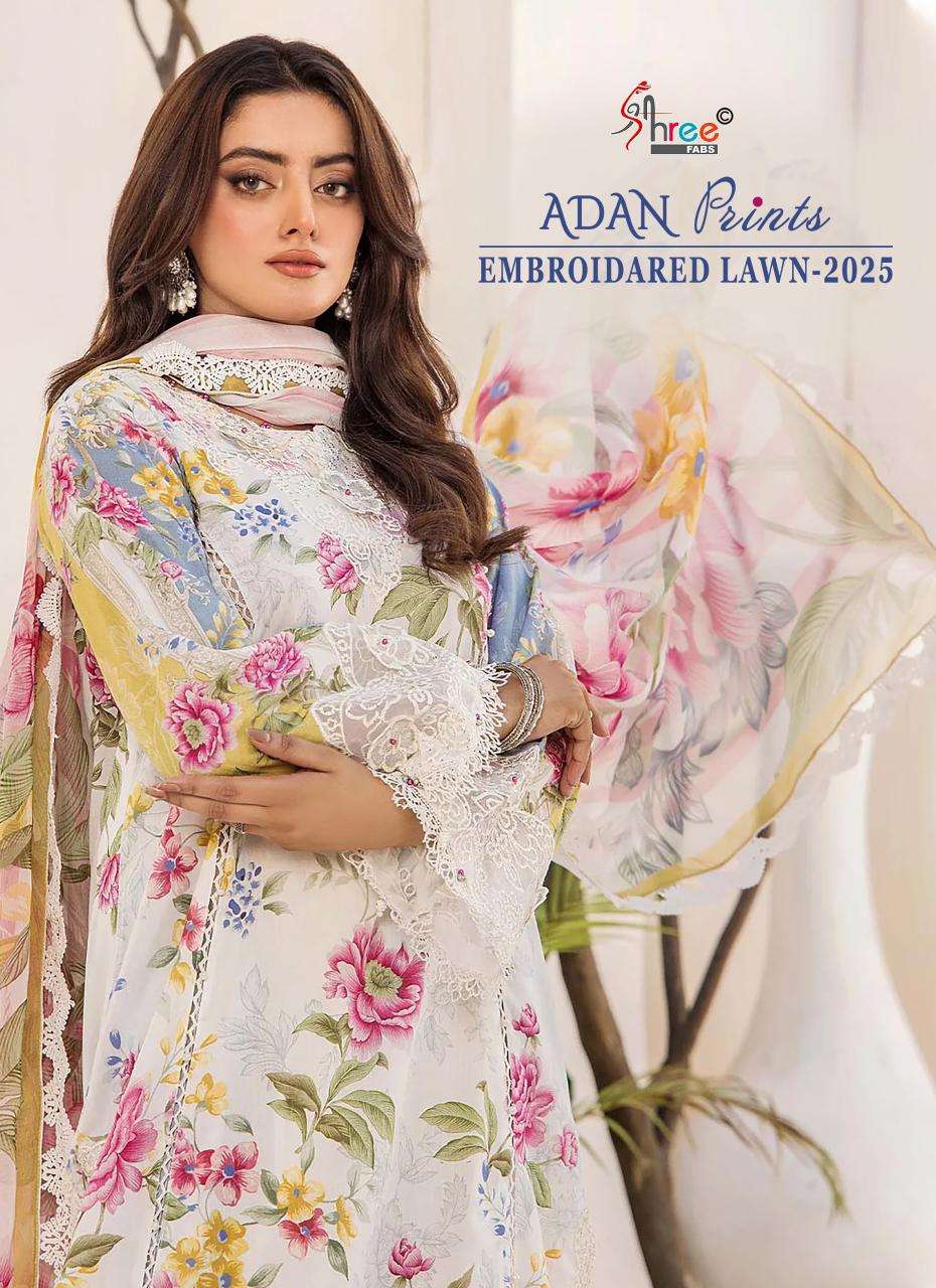 SHREE FAB ADAN PRINTS EMBROIDERED LAWN 2025 CATALOGUE WHOLESALER 