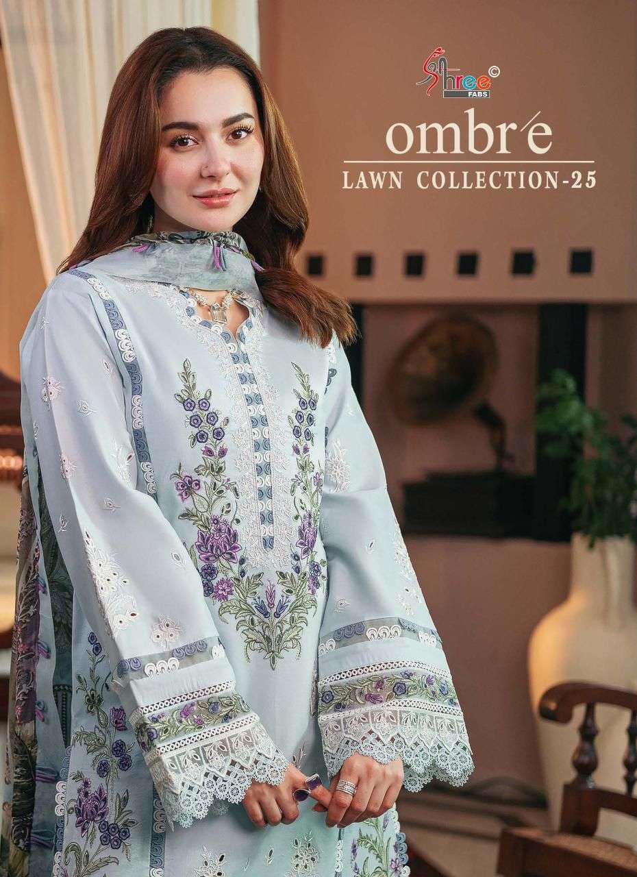 SHREE FAB OMBRE LAWN COLLECTION 25 HEAVY EMBROIDERED COTTON SUIT PAKISTANI CATALOG BEST RATE DEALER 2025