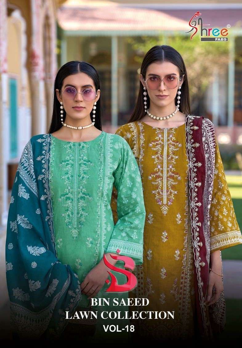 SHREE FAB BIN SAEED LAWN COLLECTION VOL 18 PAKISTANI COTTON SUIT WHOLESALER 