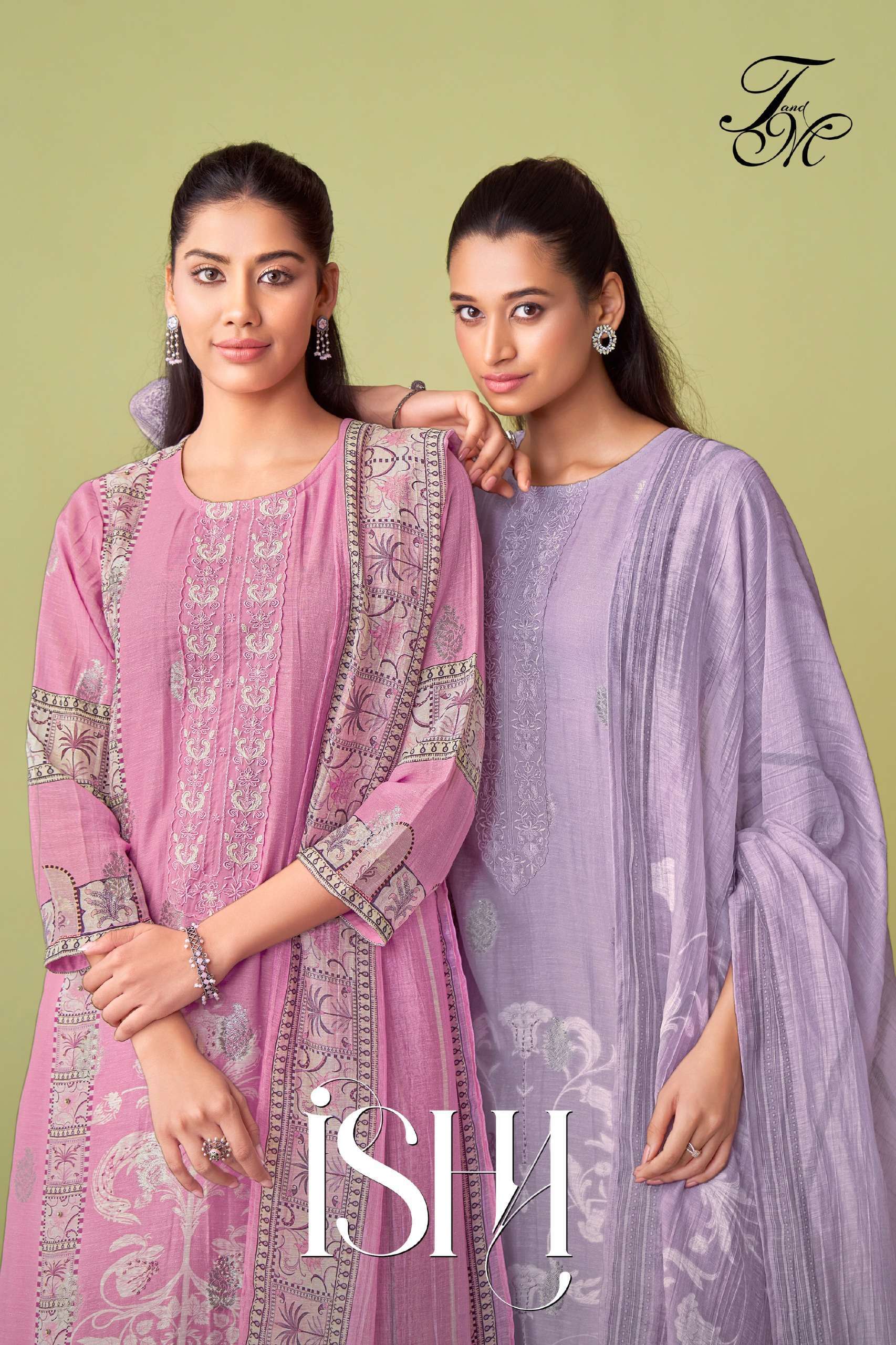 T AND M DESIGNER ISHA FANCY LINEN JACQUARD SUIT CATALOG WHOLESALER 2025