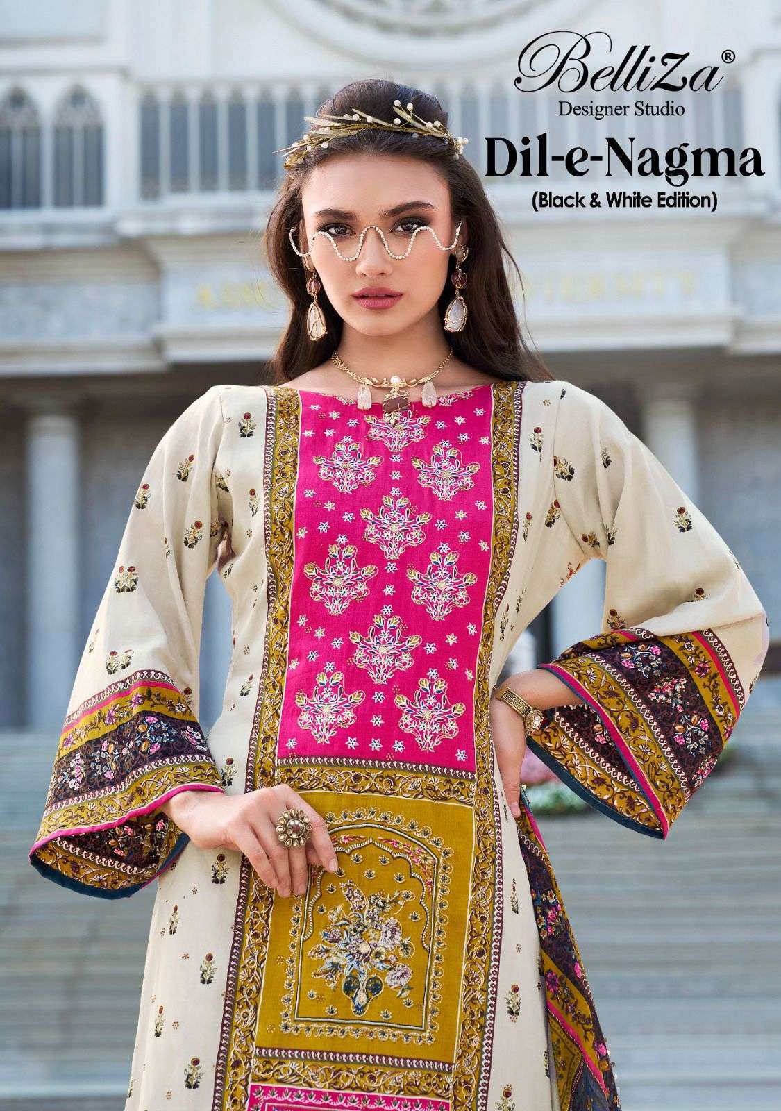 BELLIZA DESIGNER DIL E NAGMA BLACK AND WHITE COTTON EMBROIDERY WORK SUIT WHOLESALE PRICE 