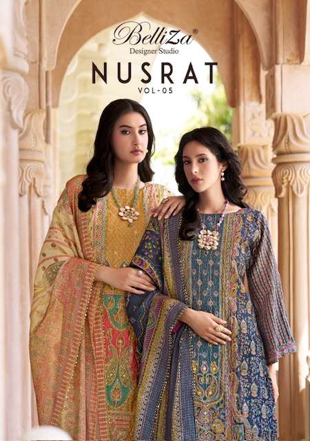 BELLIZA DESIGNER NUSRAT VOL 5 VISCOSE MUSLIN LADIES SUIT WHOLESALER 