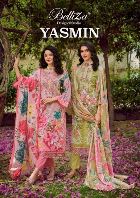 BELLIZA DESIGNER YASMIN PURE COTTON SELF EMBROIDERY SUIT WHOLESALER 