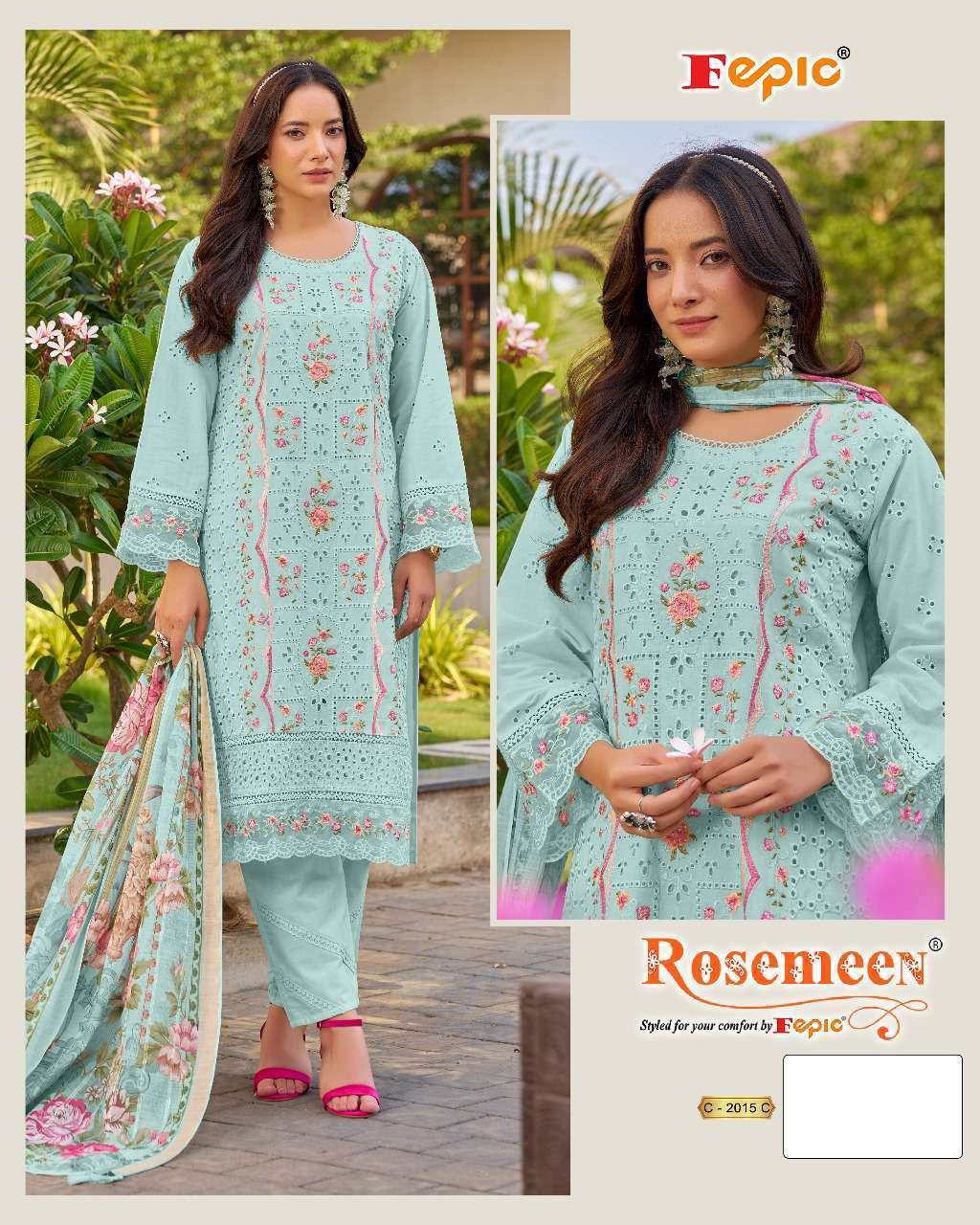 FEPIC C 2015 COLORS DESIGNER EMBRODERY WORK COTTON SUIT WHOLESALER 2025