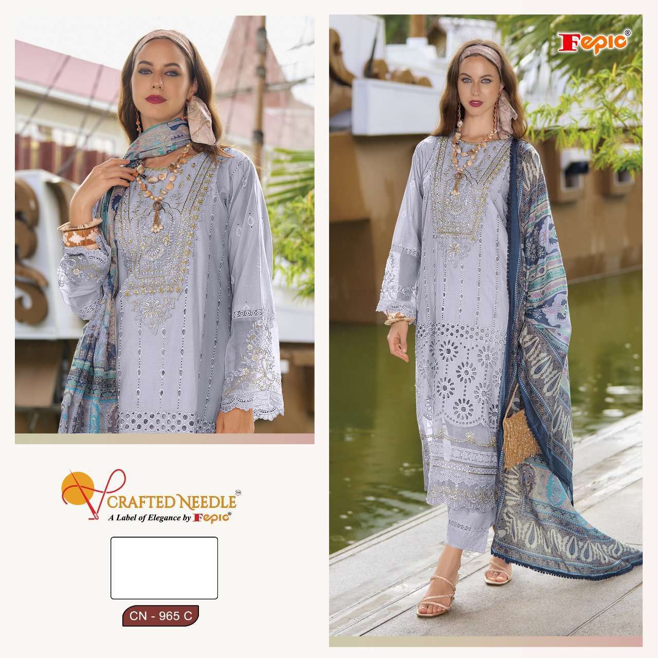 FEPIC CN 965 COLORS DESIGNER EMBRODERD COTTON SUIT WHOLESALER 2025