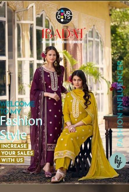 FOUR DOTS IBADAT CRUSH SILK EMBRODERY WORK SUIT WHOLESALE PRICE DEALER 