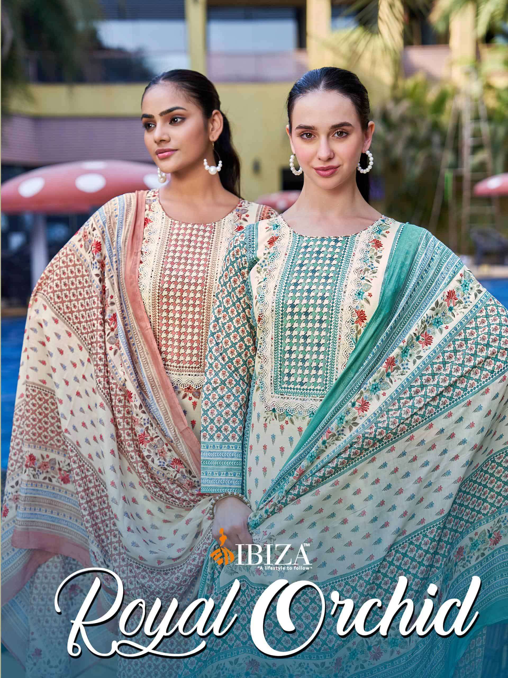 IBIZA LIFESTYLE ROYAL ORCHID LAWN COTTON FANCY SALWER KAMEEZ SUIT WHOLESALER 