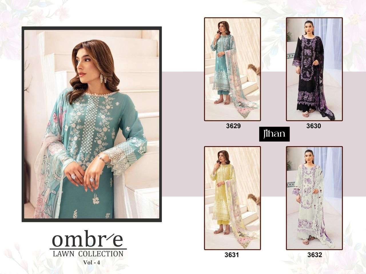 JIHAN LATEST CATALOGUE OMBRE VOL 4 LAWN COTTON PAKISTANI SUIT WHOLESALER 