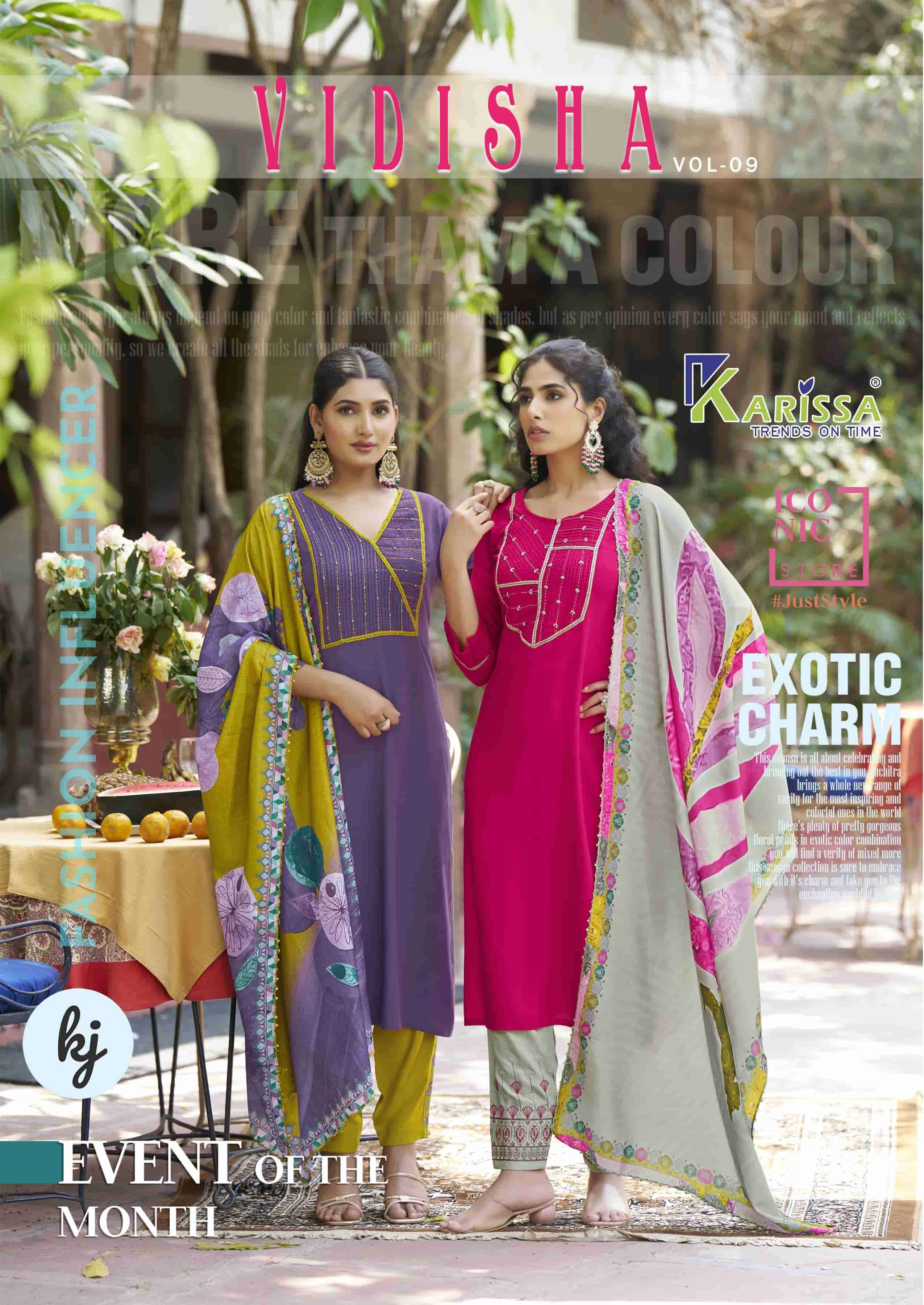 KARISSA VIDISHA VOL 9 RAYON EMBROIDERY WORK SUIT WHOLESALER 2025