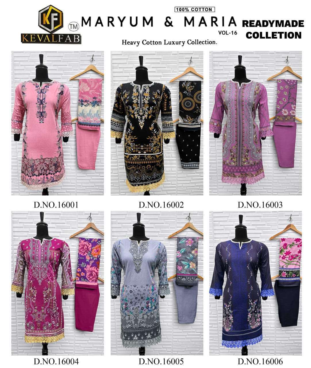 KEVAL FAB MARYUM AND MARIA VOL 16 LAWN COTTON PRINTED READYMADE SUIT WHOLESALER 2025