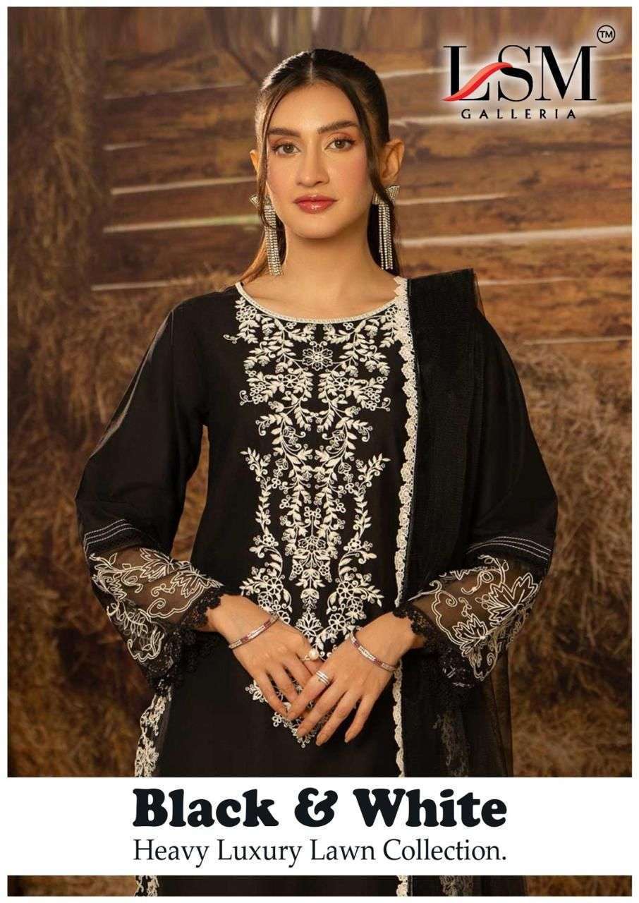 LSM GALLERIA BLACK AND WHITE LAWN PRINTED PAKISTANI DRESS SUPPLIER 2025