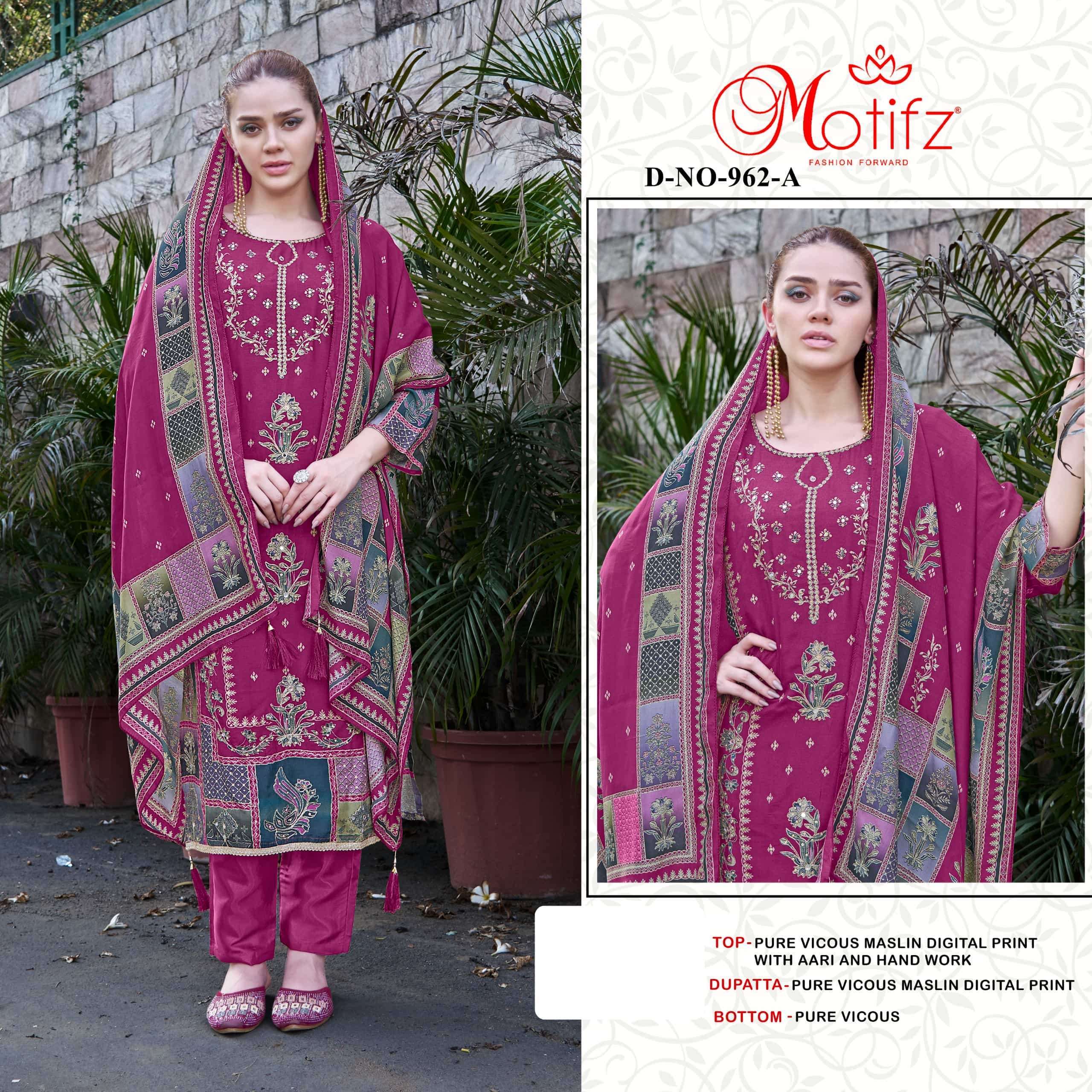 MOTIFZ 962 COLORS PURE VISCOSE MUSLIN DRESS LATEST CATALOGUE WHOLESALE PRICE 