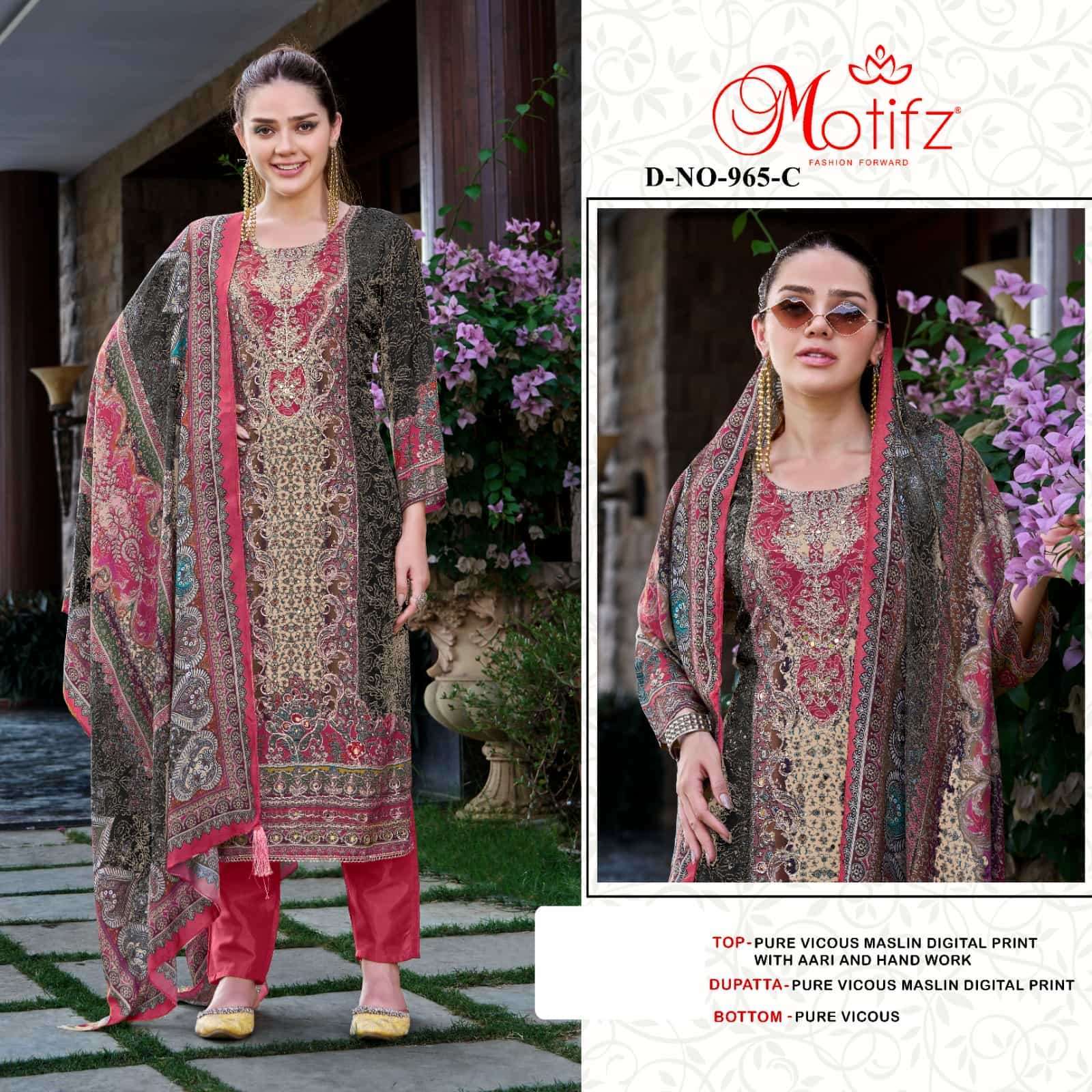 MOTIFZ 965 COLORS MUSLIN SUIT PAKISTANI SUIT WHOLESALER 