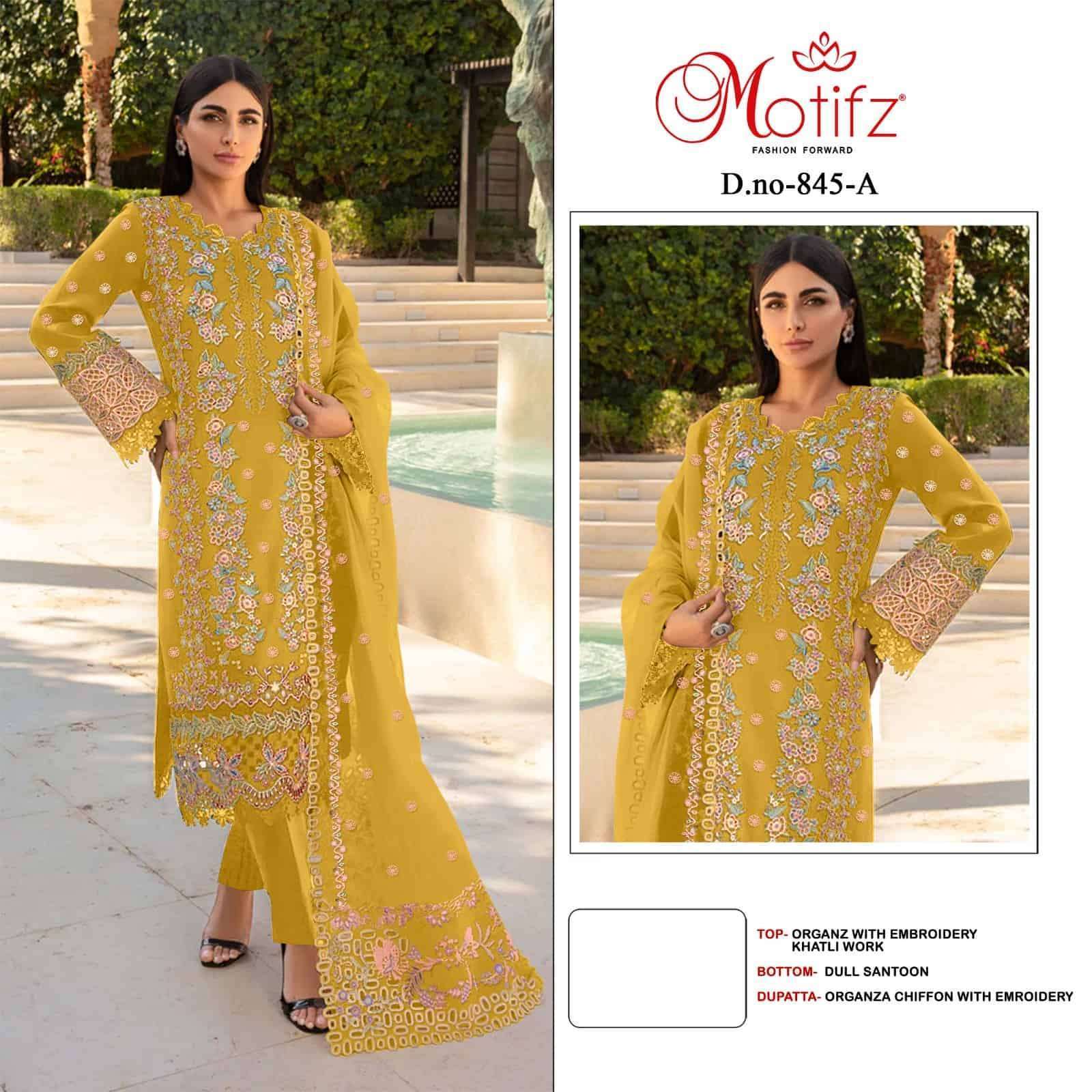 MOTIFZ D 845 COLORS ORGANZA PAKISTANI SUIT WHOLESALER 