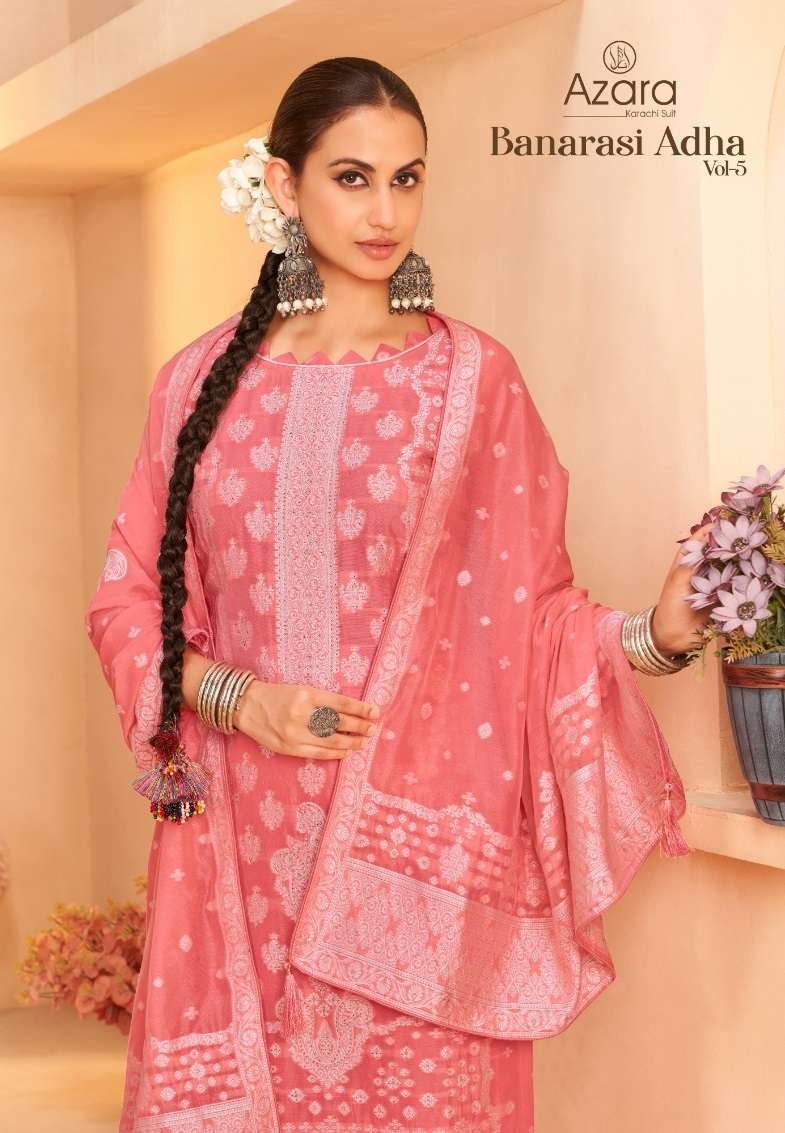 RADHIKA AZARA BANARASI ADHA VOL 5 COTTON JACQUARD SUIT WHOLESALER 