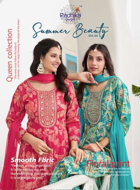 RADHIKA LIFESTYLE SUMMER BEAUTY VOL 4 KURTI PANT WITH DUPATTA SET WHOLESALER 2025