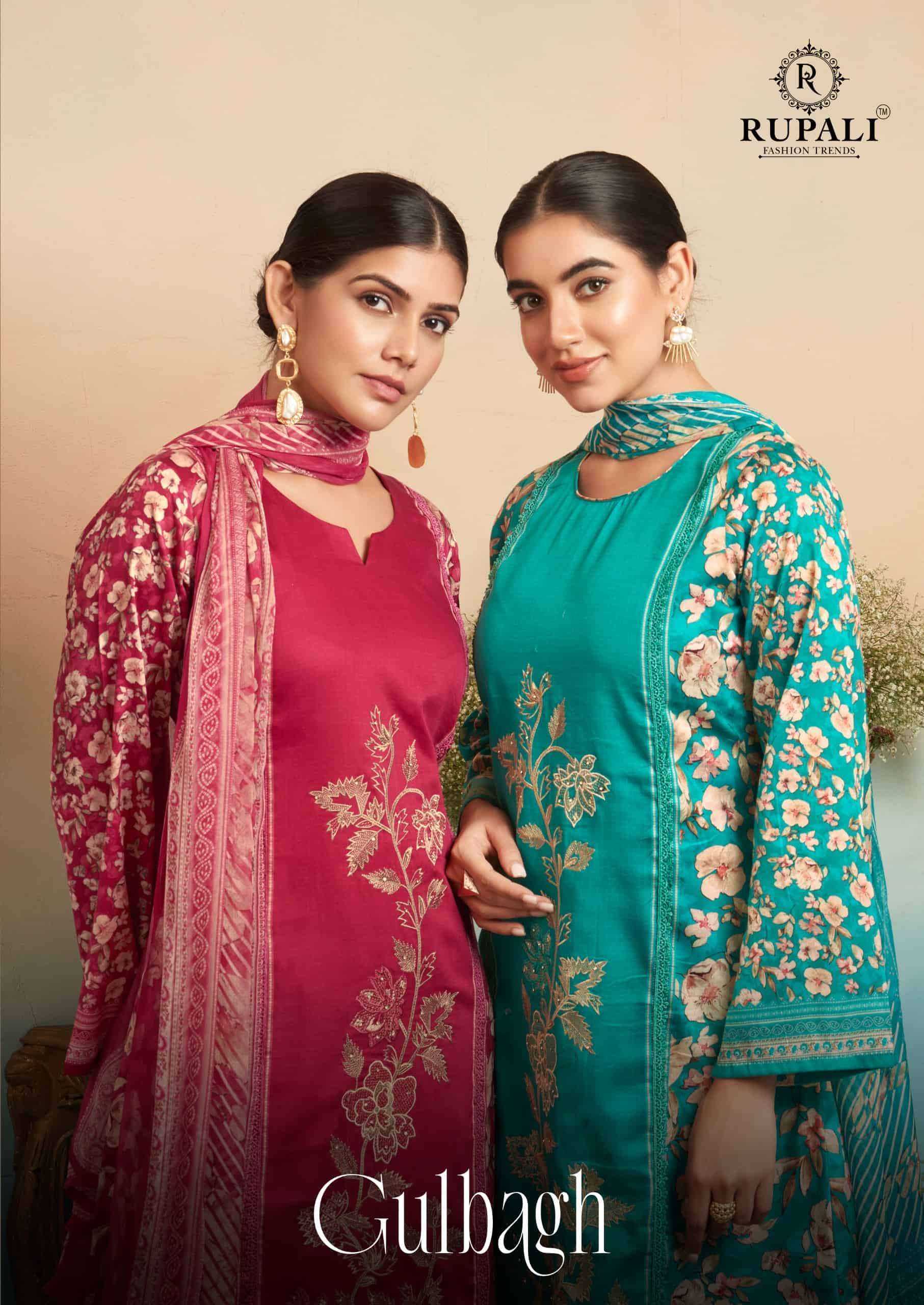 RUPALI FASHION GULBAGH JAM SATIN PRINTED DRESS CATALOG SUPPLIER 