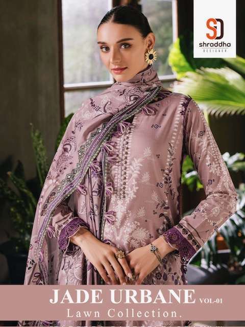 SHRADDHA DESIGNER JADE URBANE VOL 1 LAWN COTTON PATCH WORK SUIT WHOLESALER 