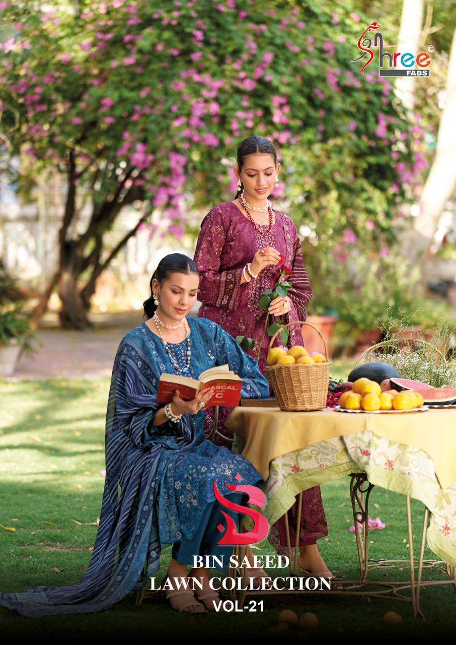 SHREE FAB BIN SAEED VOL 21 PURE COTTON SUIT WHOLESALE PRICE SUPPLIER 