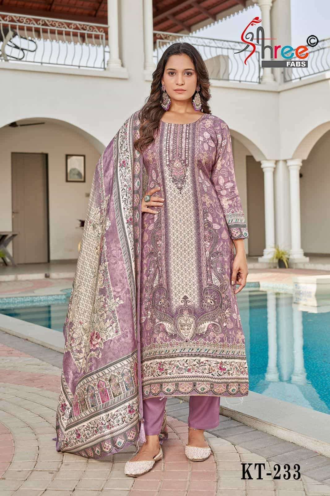 SHREE FAB KT 233 COLORS PAKISTANI MUSLIN LADIES SUIT WHOLESALER 