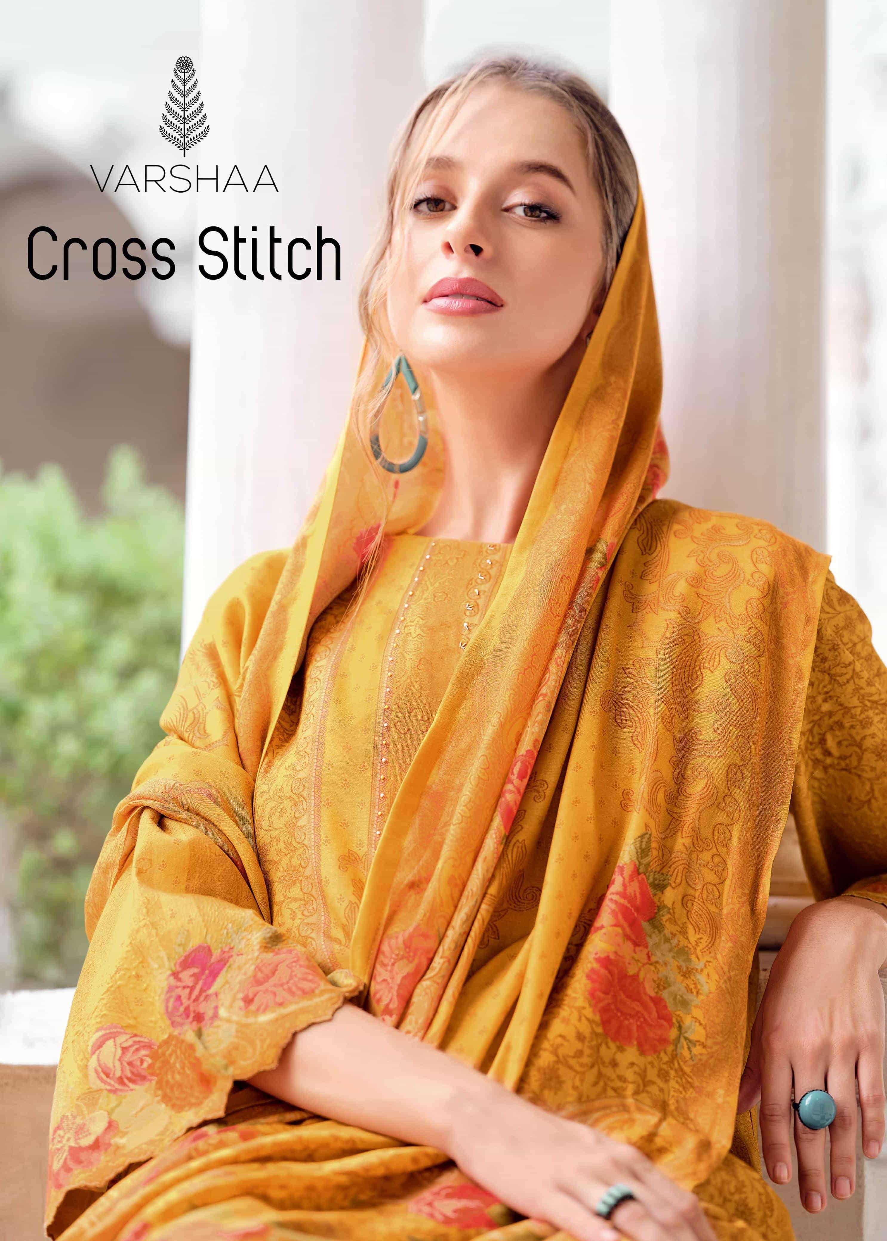 VARSHA FASHION CROSS STITCH RUSSIAN SILK PRINTED SALWER KAMEEZ CATALOGUE EXPORTER 