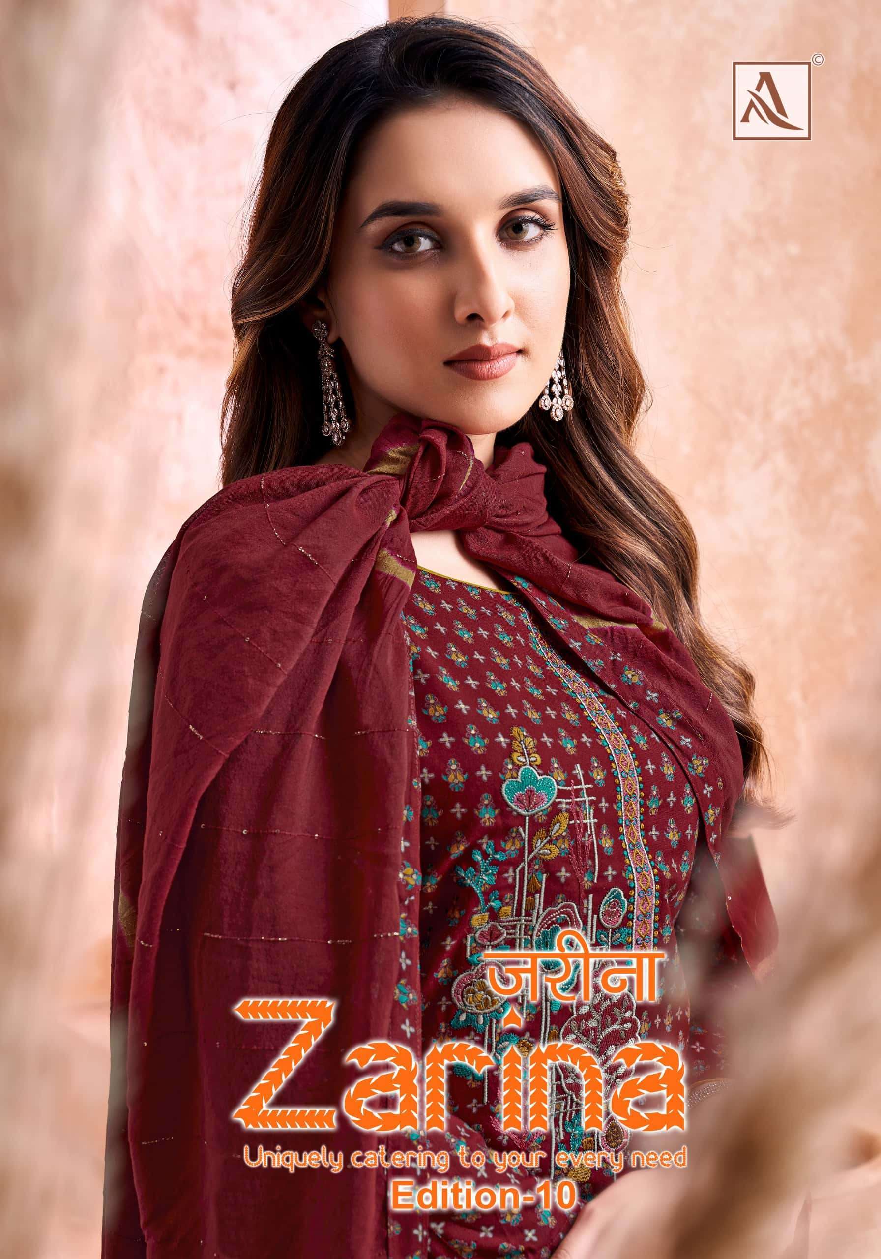ALOK SUIT ZARINA EDITION 10 FANCY VISCOSE RAYON SUIT CATALOG WHOLESALER 