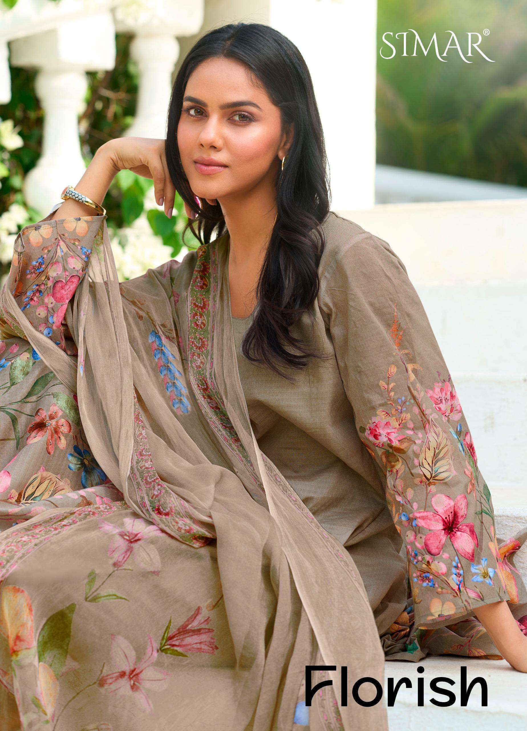 GLOSSY SIMAR FLORISH ORGANDY COTTON DRESS WHOLESALER 