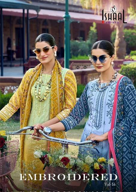 ISHAAL PRINT EMBROIDERED VOL 16 PURE LAWN SUIT WHOLESALER 