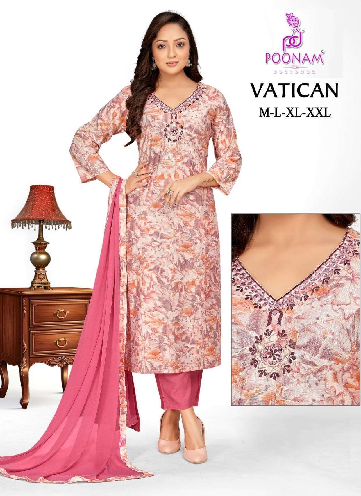 POONAM DESIGNER VATICAN SOFT FABRIC KURTI WHOLESALER 2025