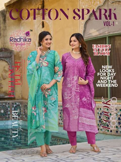 RADHIKA LIFESTYLE COTTON SPARK VOL 1 HANDWORK KURTI WHOLESALE PRICE SUPPLIER 