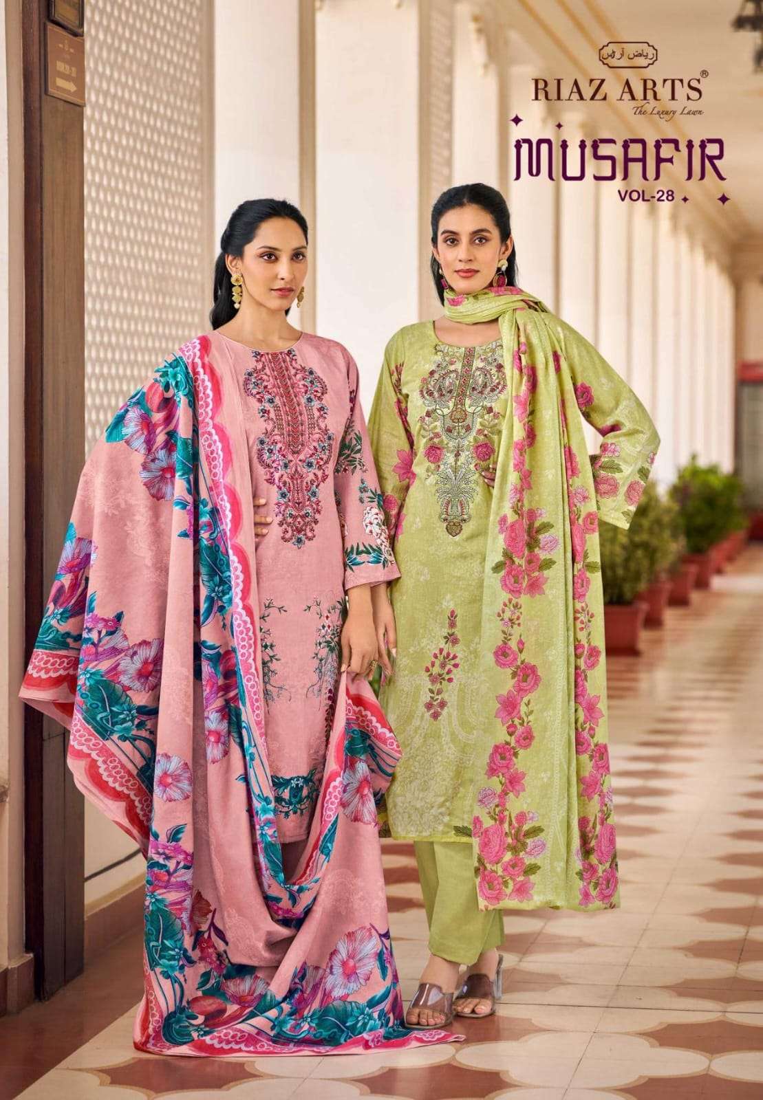 RIAZ ARTS MUSAFIR VOL 28 KARACHI LAWN PAKISTANI SALWER KAMEEZ WHOLESALER  