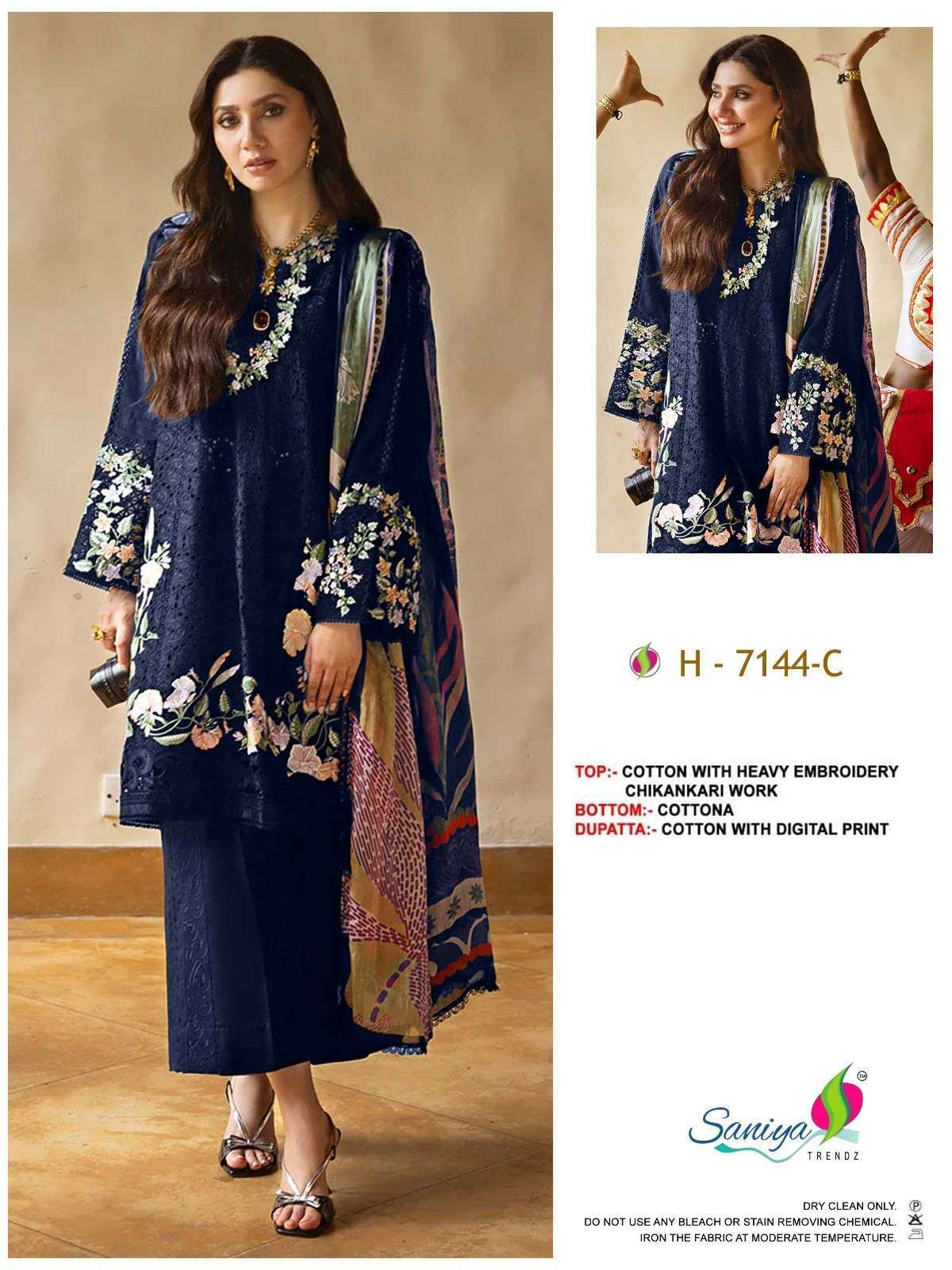 SANIYA TRENDZ 7144 COLORS EMBROIDERY WORK COTTON SUIT WHOLESALER 